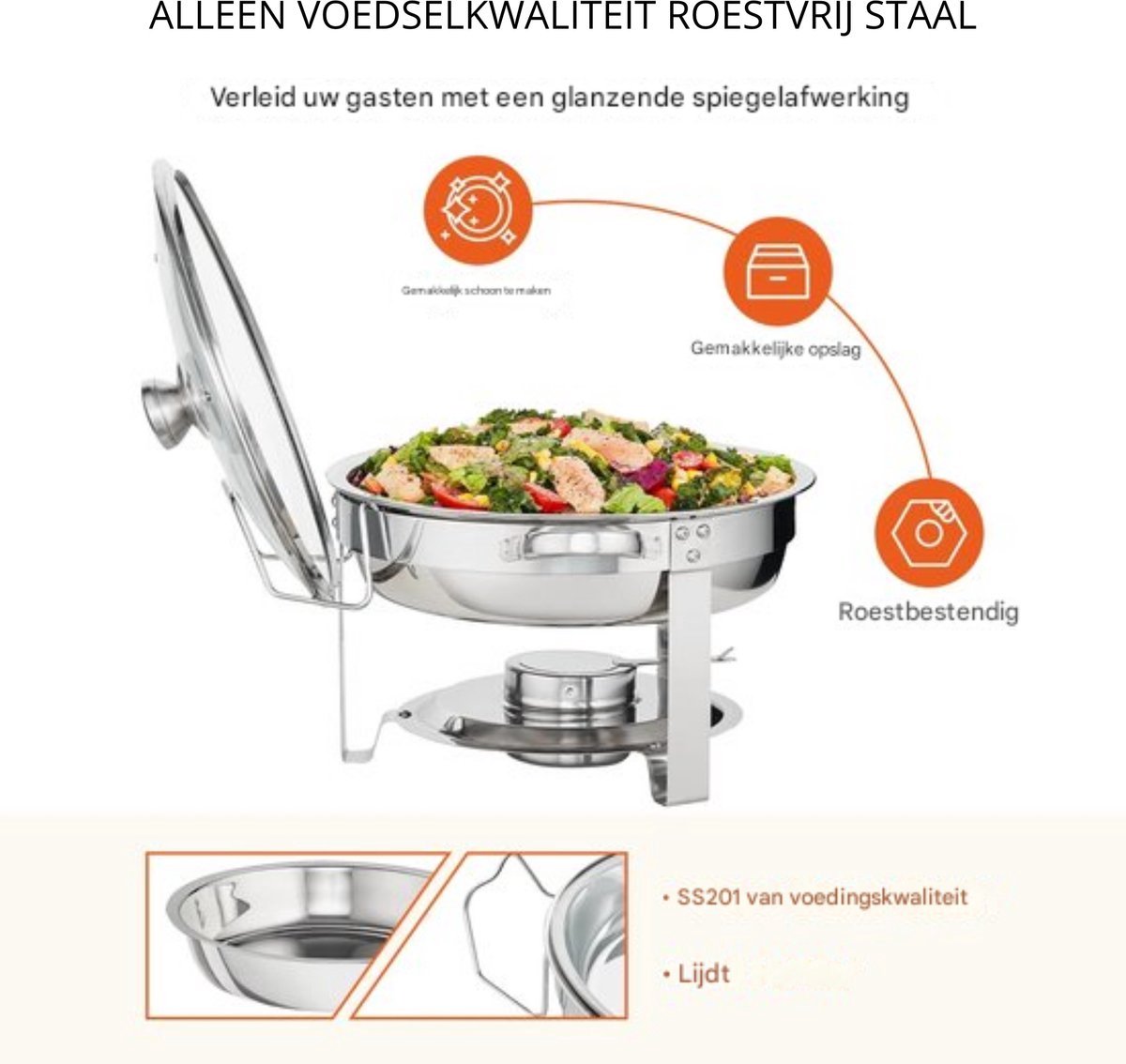 Happyment Buffetwarmer Deluxe - Rond - Warmhoudschaal - Glazen Deksel - 3.5L - 2 stuks