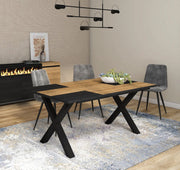 Happyment Eettafel Divo - Rechthoek - 4 tot 6 personen - Massief hout - Premium look - Eetkamertafel - X poten - Zwart/bruin - 170x90x75cm