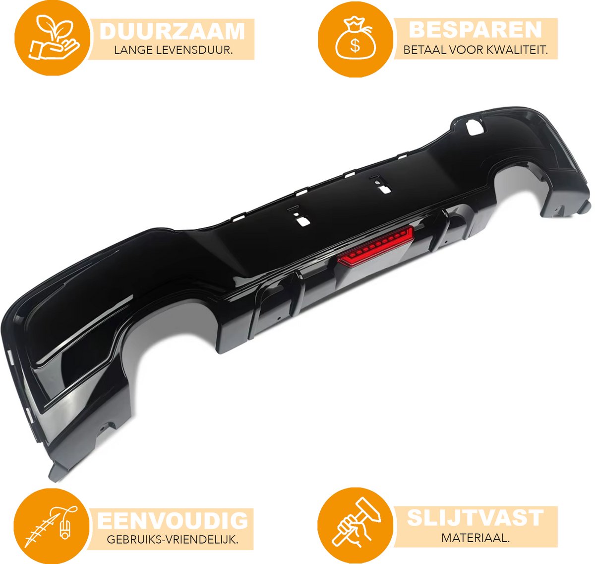 Achterbumper - Voor BMW 1-Serie F20/F21 M Sport 2011-2015 - Auto accessoires - Diffuser - Quad uitlaat - Met verlichting - Gloss Zwart