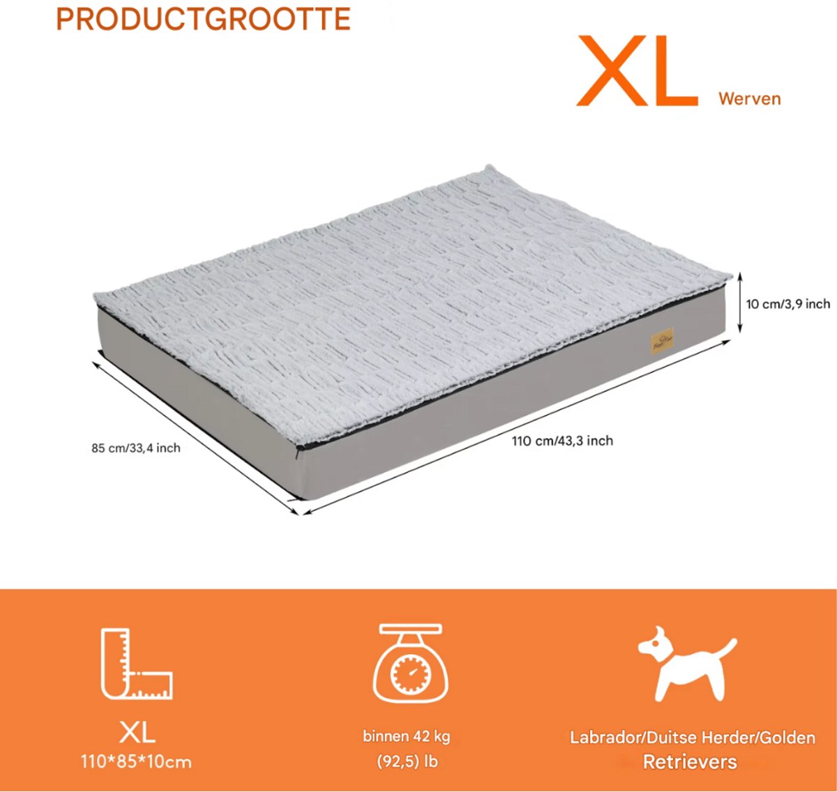 Hondenbed Zero - Hondenbank - Hondensofa op poten - Hondenzetel - Comfort en zacht - Afneembaar kussen - 110cm