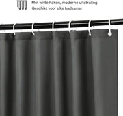 Douchegordijn deluxe - 120x180cm - Anti-schimmel - Voor Badkamer en bad - Donkergrijs - Waterdicht - Wasbaar - Ringen