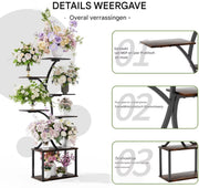 Plantenstandaard deluxe - 151cm - Plantenrek - Plantentafel - Voor binnen & buitengebruik - Bloempothouder - Metaal en hout