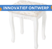 Slaapkamer Kruk - Gewatteerde Kaptafelkruk 40x30x50 cm - Luxe Zitkruk voor Dressoir & Make-uptafel - Wit