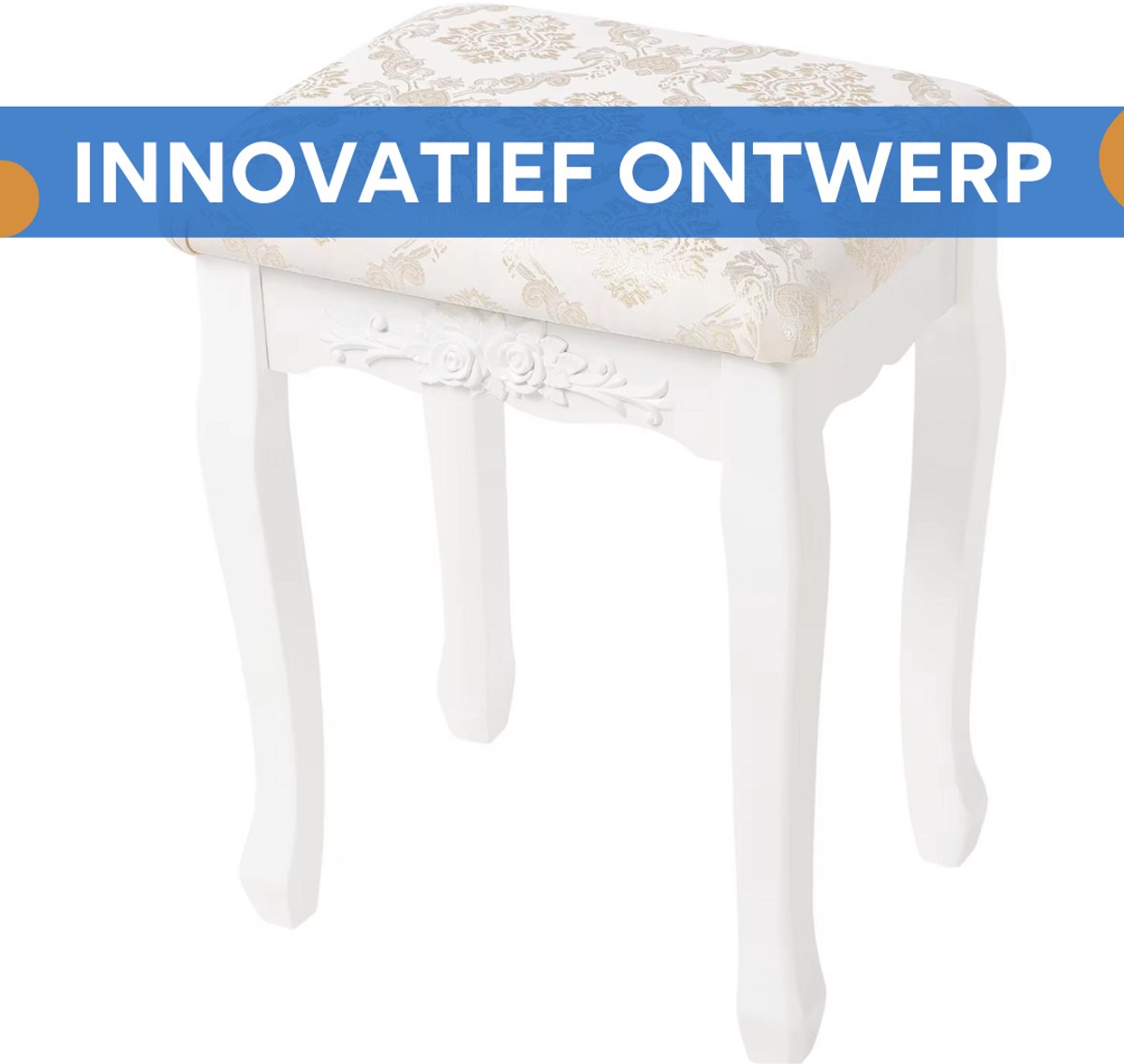 Slaapkamer Kruk - Gewatteerde Kaptafelkruk 40x30x50 cm - Luxe Zitkruk voor Dressoir & Make-uptafel - Wit
