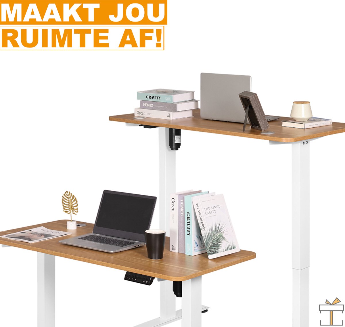 Happyment Sta of zit bureau Deluxe - In hoogte verstelbaar 72-116 cm - Werk - Computer Bureau - Studie - Bruin - Elektrisch