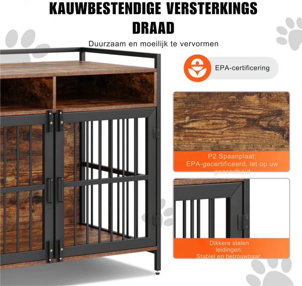 Hondenbench - Hondenhok - Hondenkooi - Hondelkennel - Hout en RVS - Hondentransportbox - Bijzettafel - Voor binnen en buiten