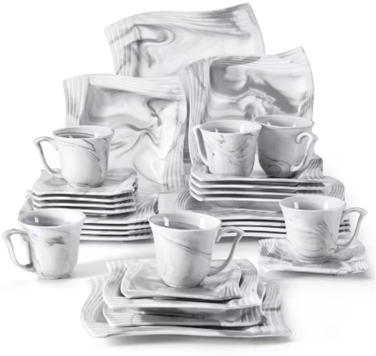 Refined Bordenset – 6 persoons – 30 delig – Wit Keramisch – Dinerborden – Ontbijtborden