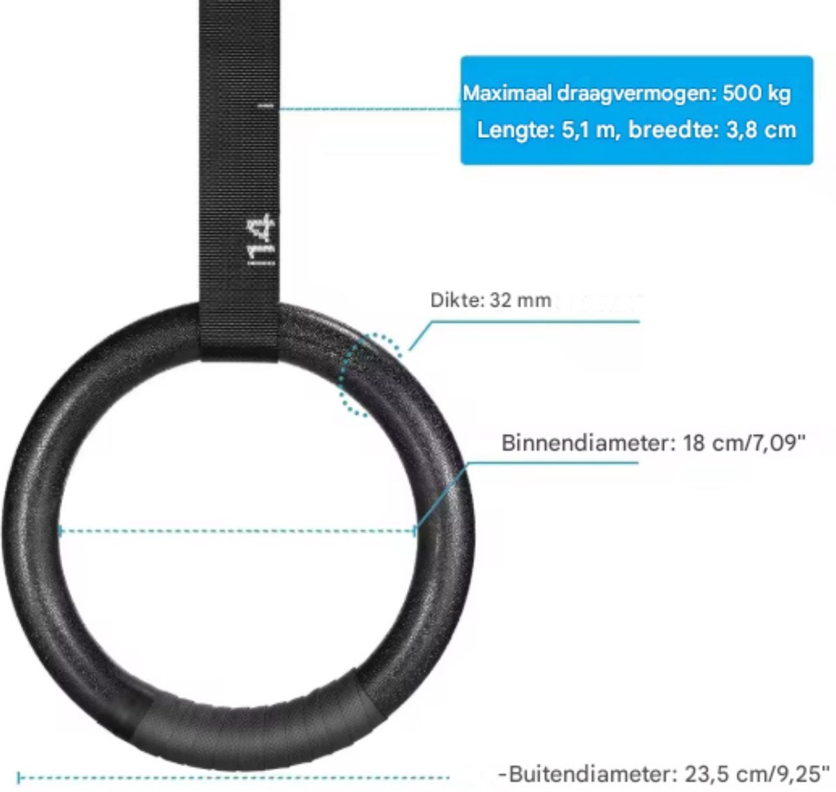 Turnringen Vaylen voor fitness - Anti-slip - 32mm - CrossFit, Gym & Calisthenics - Gymnastiek ringen hout - Krachttraining - Incl. Ophangbanden