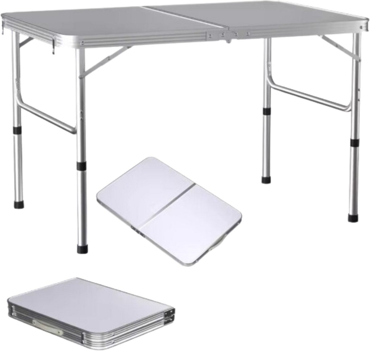Picknick Klaptafel Vareo - 90cm - Aluminium Opvouwbaar en Draagbaar - In Hoogte Verstelbaar Lichtgewicht voor Camping en Barbecue, 90x60x37/67cm