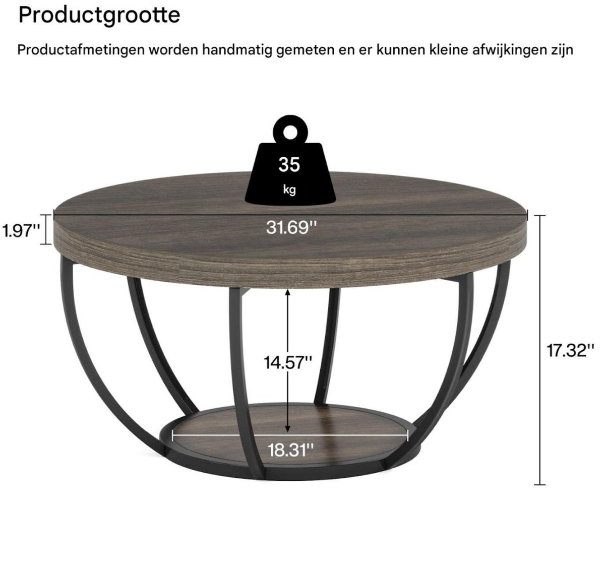 Salontafel Mira - Rond - Modern - Voor woonkamer - Bijzettafel - 95cm - Bruin