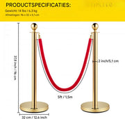 Luxe afzetkoord - 6 meter - Afzetpalen - Afzetlint - Wachtrij Stanchion Barrières - 8-delig