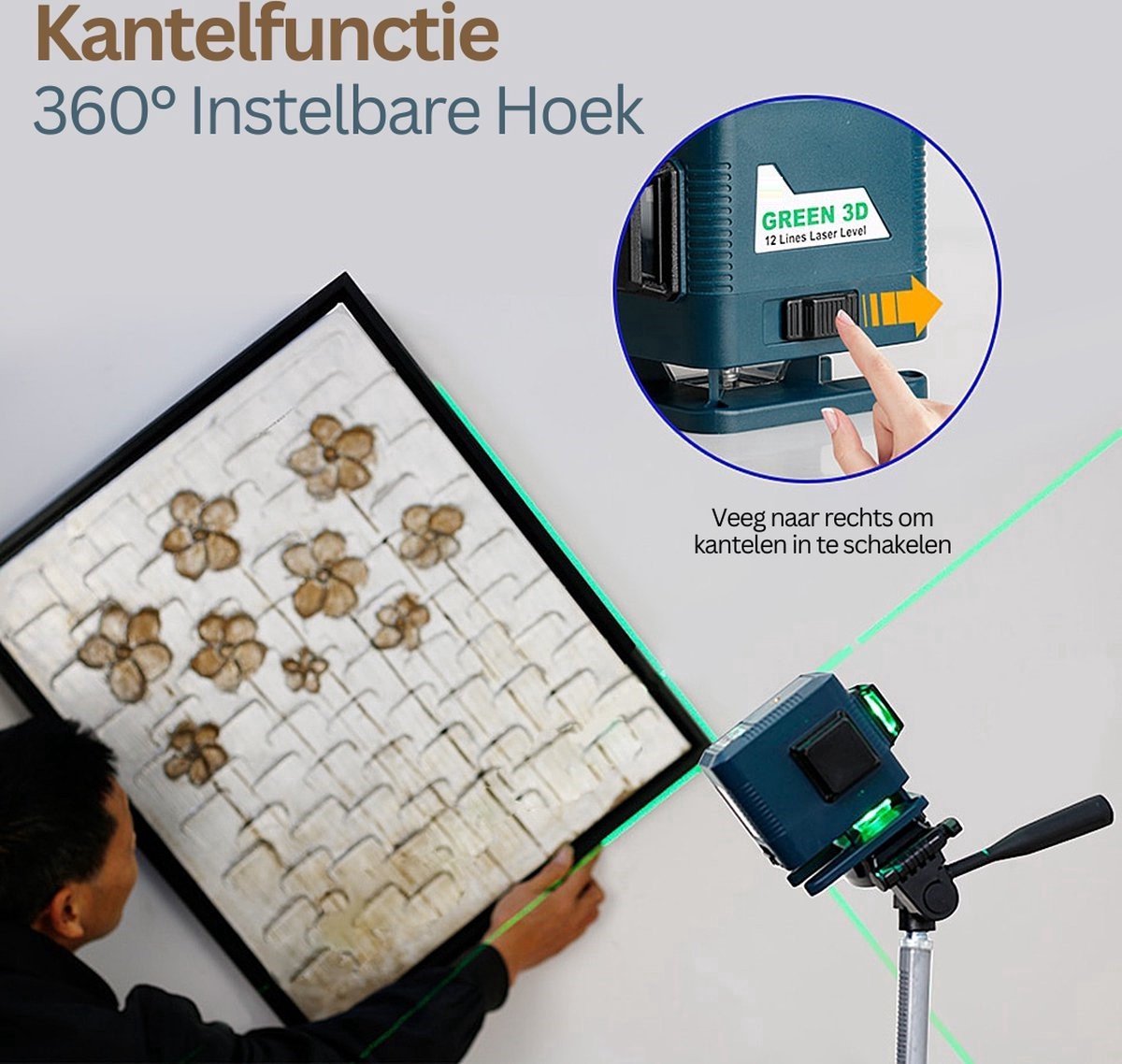 Happyment Zelfnivellerende Kruislijnlaser PRO - Laserwaterpas - Lijnlaser - Bouwlaser - Uitgebreide Set - Met statief - Opbergkoffer