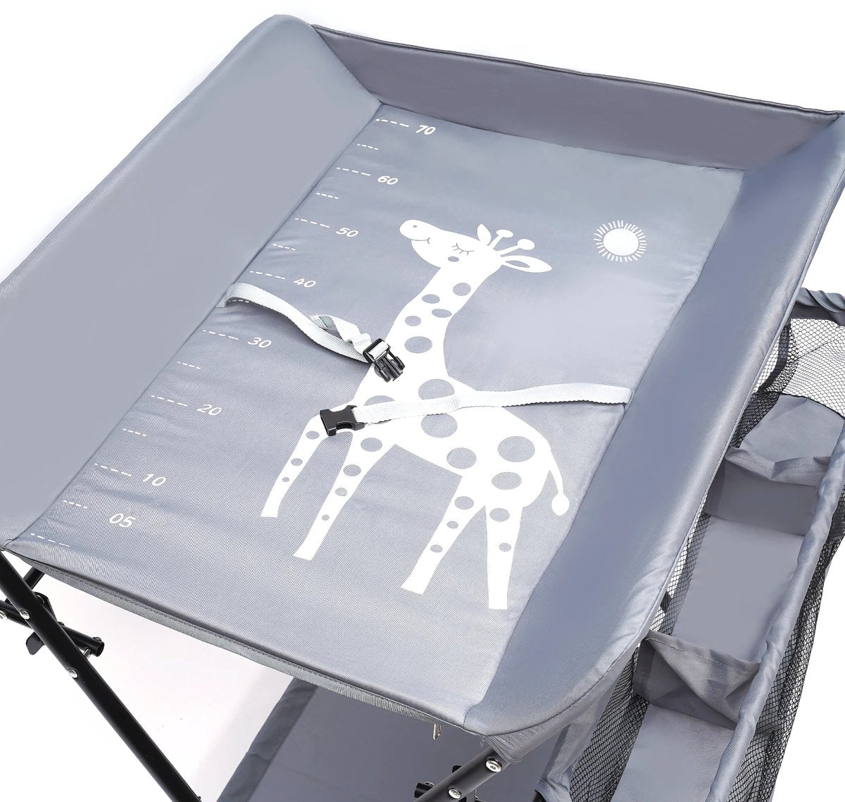 Babycommode - Commodekast - Verzorgingstafel - Voor 0-1 Jaar Baby’s - Verstelbare Hoogte en Opvouwbaar - Met Wielen en Opbergruimte - 25 kg Capaciteit - 80x63x96 cm - Grijs