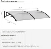 Voordeurluifel - Deurluifel - 199cm - Dakbedekking - Voordeur afdak - Polycarbonaat - UF50+ Zonweringsfolie - 965x1987mm