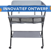Babycommode - Opvouwbaar en draagbaar - Luierverzorgingsstation - Mobiele luiertafel - Voor Verzorging in Kinderkamer - Verstelbare Hoogte & Met Wielen - 80x63x96cm -Grijs