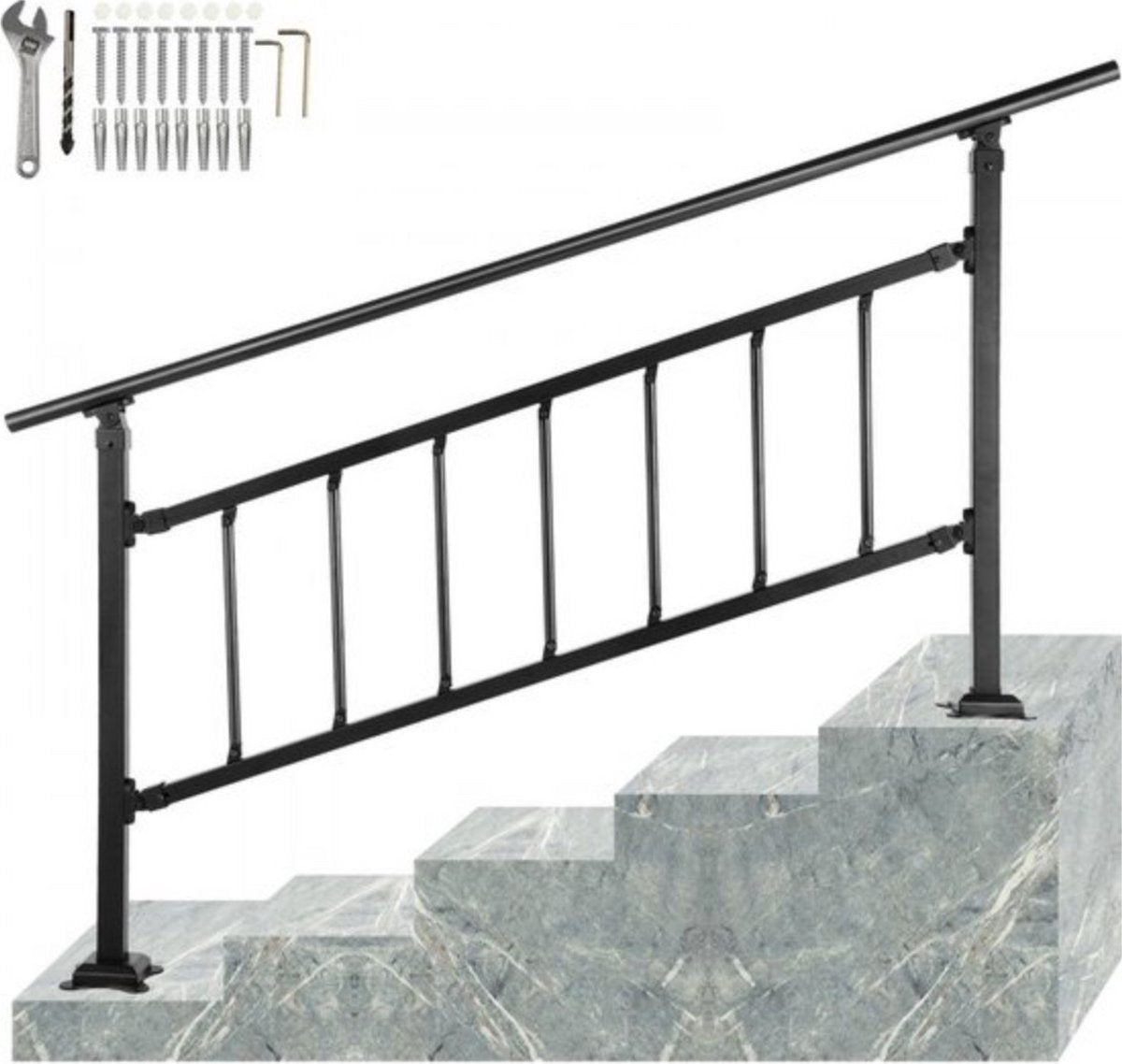 Trapleuning 172cm - Balustrade voor 1-4 tredens - Houders - Leuningen voor Trappen - Staal - Met trapleuninghouders