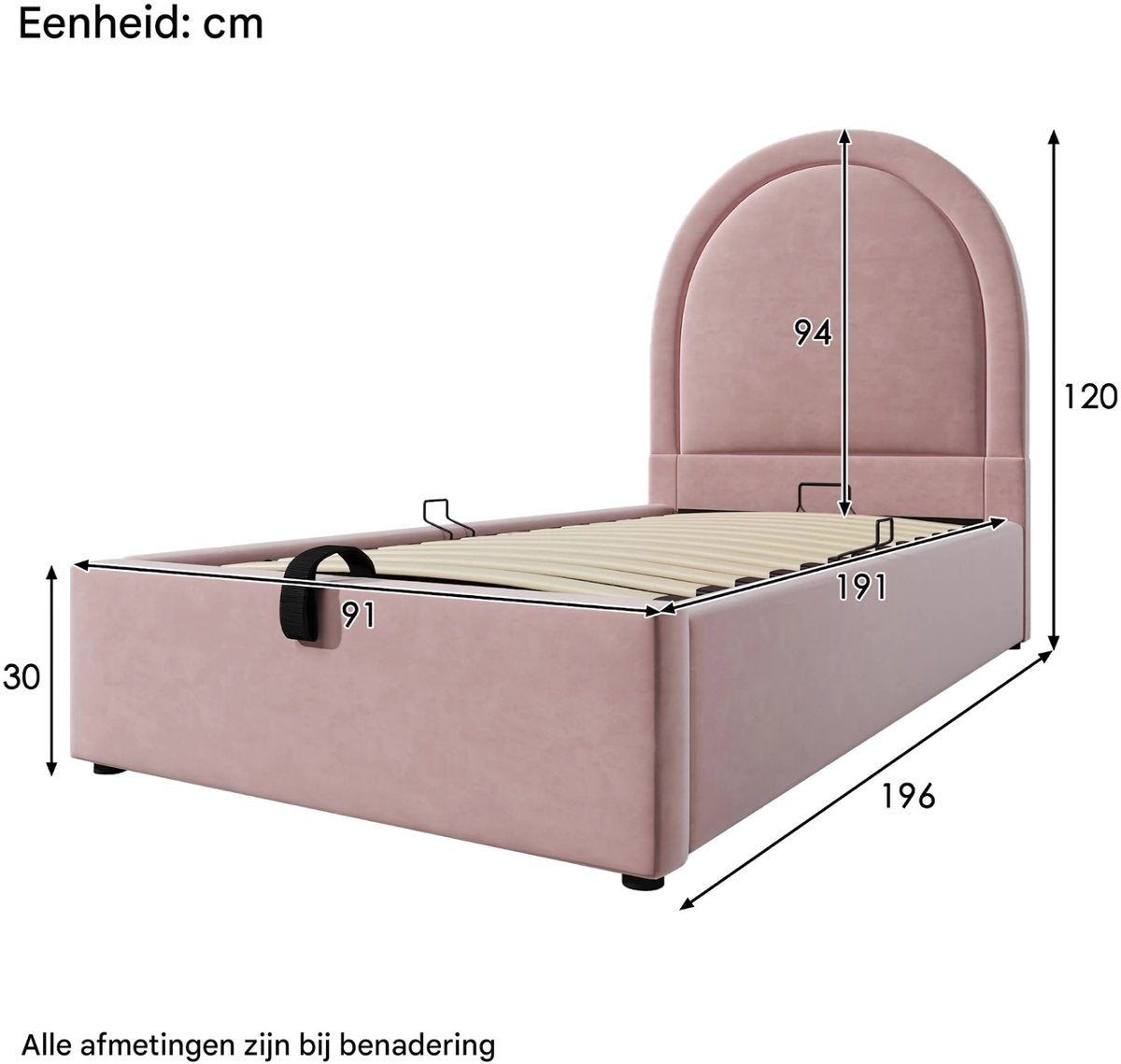 Kinderbed - Kinderbedden - Eenpersoonsbed - Voor Jongens & Meisjes - Eenpersoonsbed met Kosmisch Patroon - Roze Fluweel - Zonder Matras - 90x190