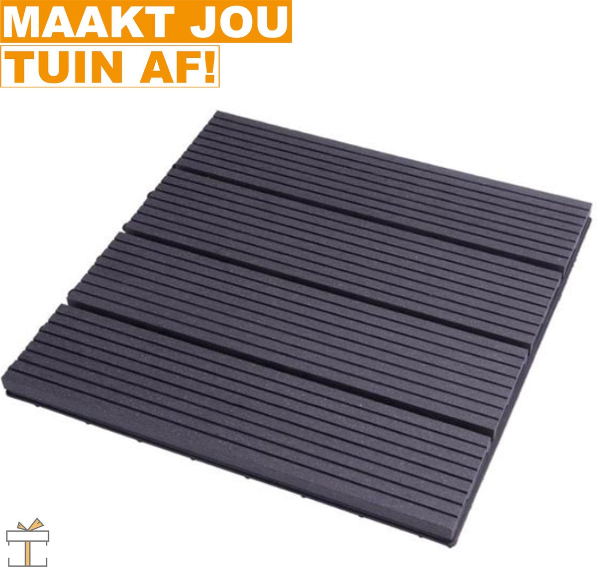 Happyment Vlondertegel 11 stuks - Terrastegel Antraciet - Terrasplanken - Tuintegel - Balkon, buiten vloer - 30x30cm