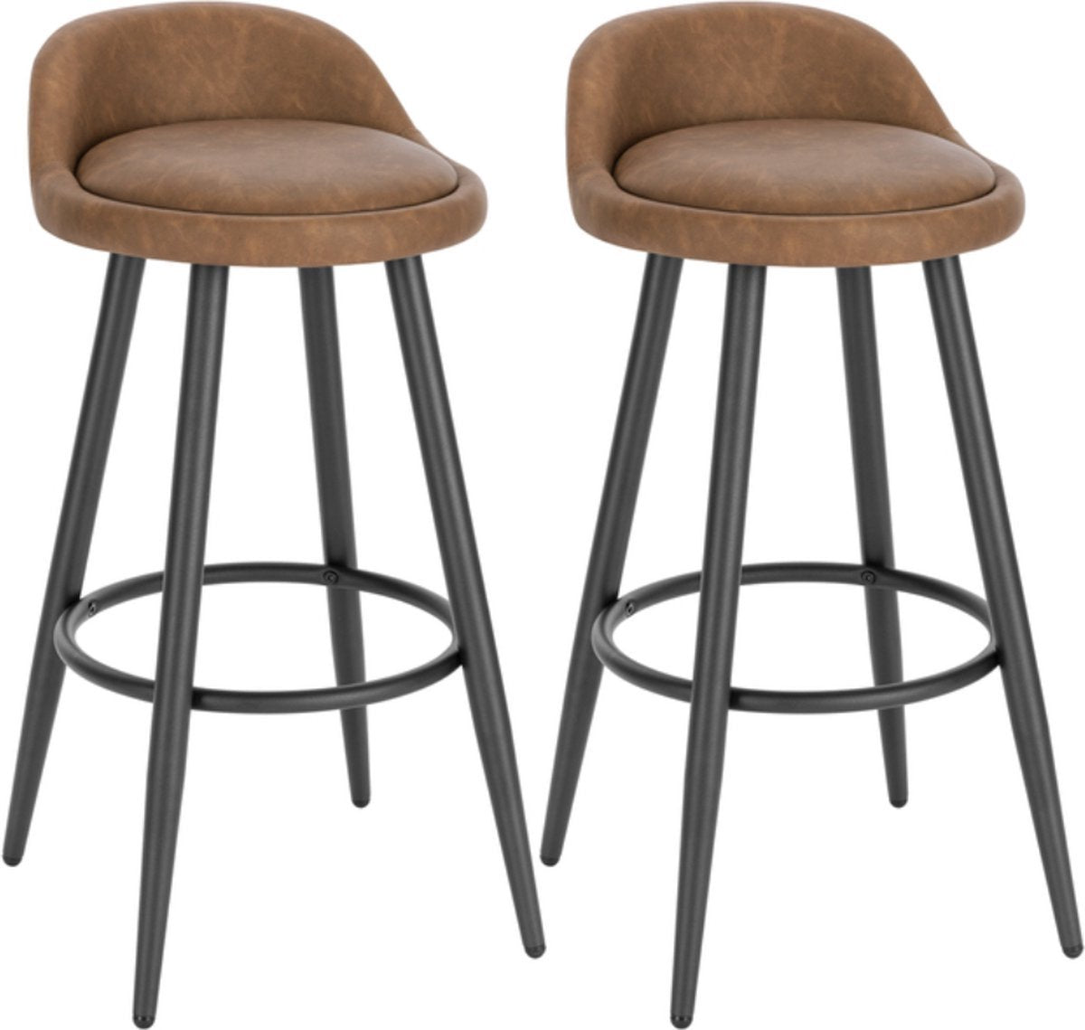 Leren Barkrukken - Bruin - Ergonomisch - Zithoogte 69cm - Set van 2