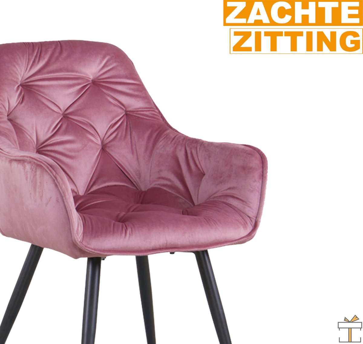 Happyment Eetkamerstoelen Fluweel - Roze - Woonkamerstoelen - Fauteuil velvet - Keukenstoelen - Kuipstoel - Set van 2