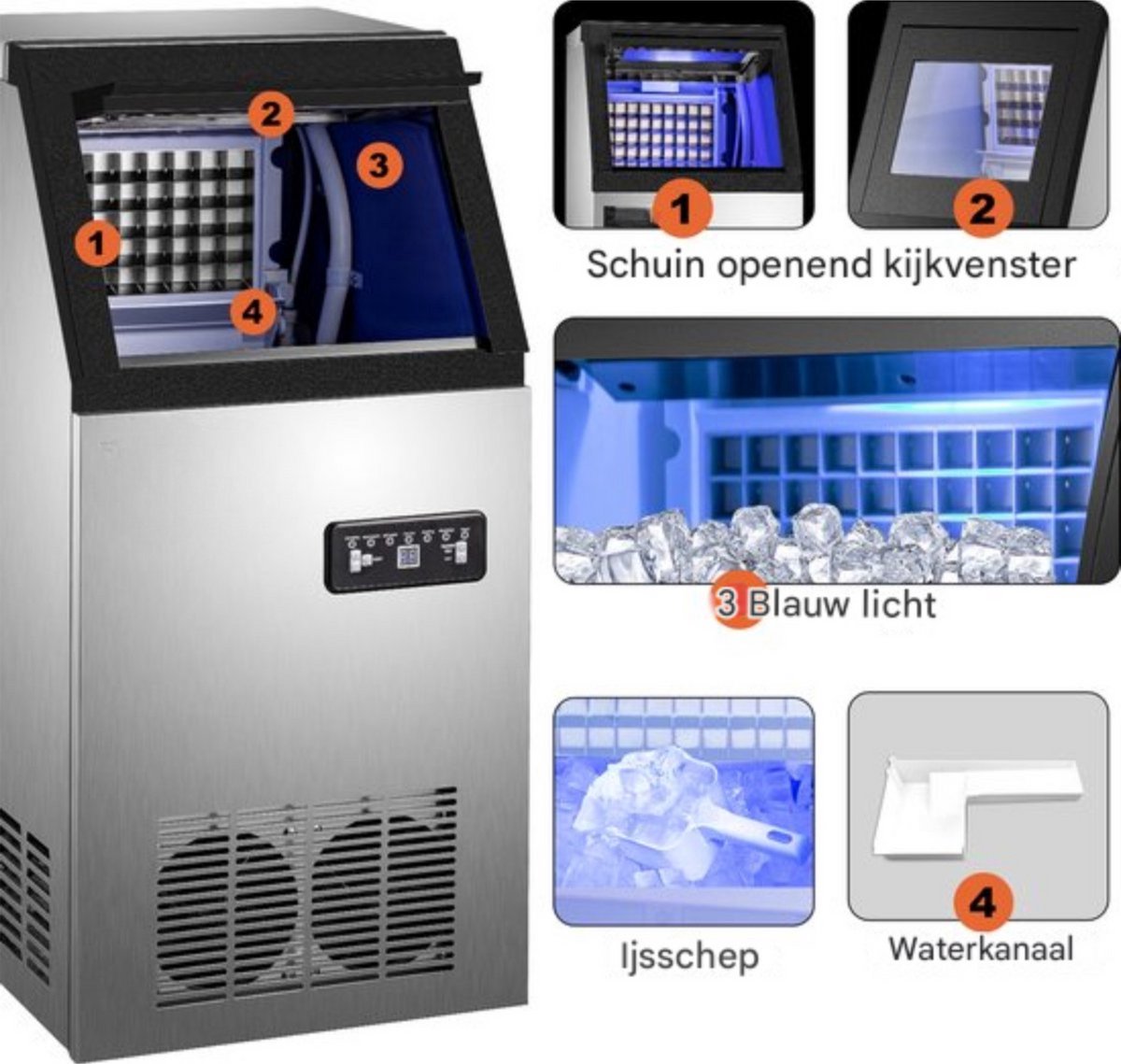 Ijsblokjesmachine Deluxe - Kubus Ijsmachine 68KG/24 uur - Commerciële Ijsklontjes