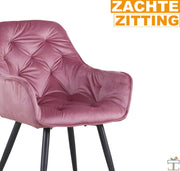 Eetkamerstoelen - Roze Velvet - Kuipstoelen - Set van 2 - Met rugleuning