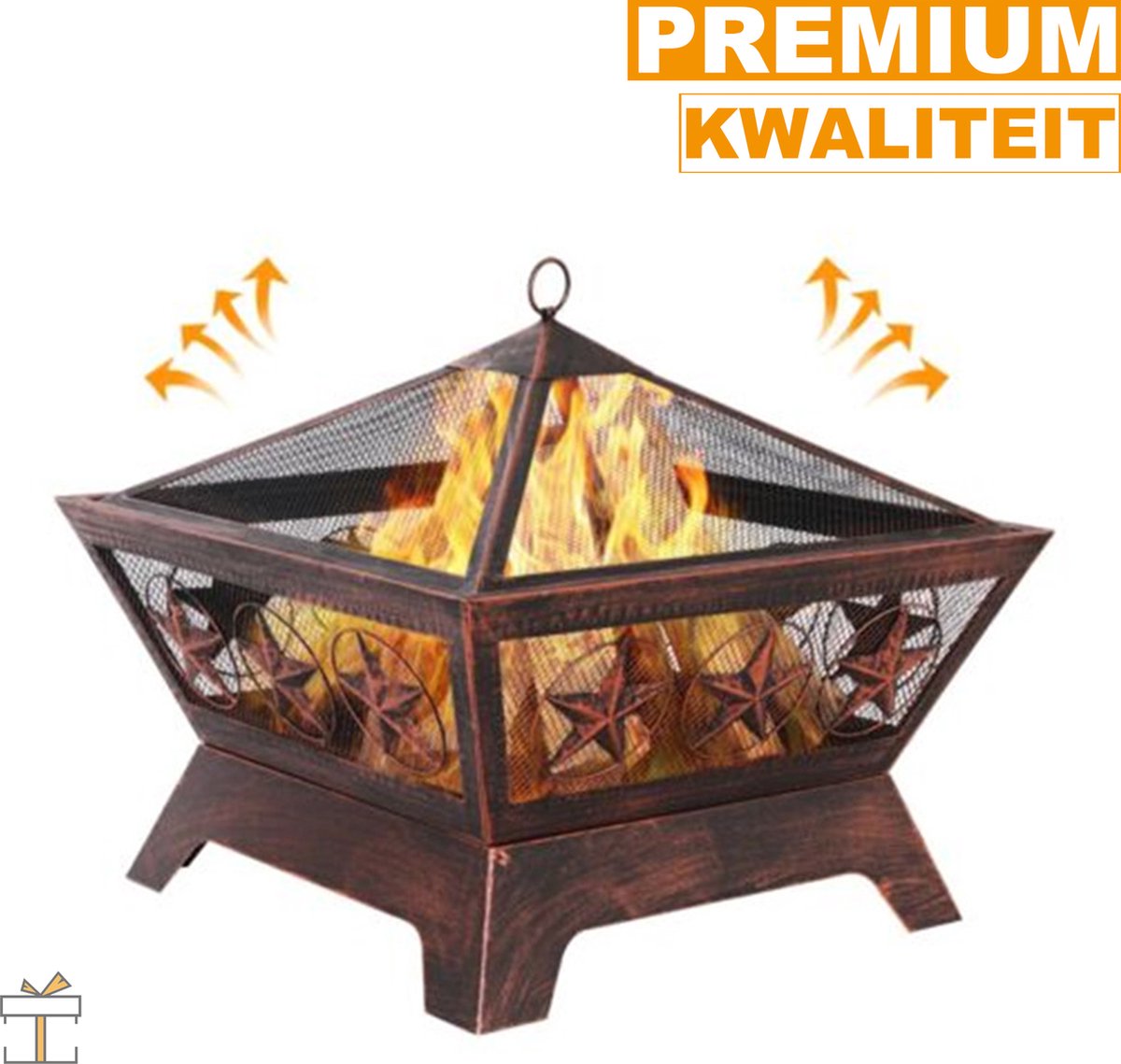 Happyment Luxe Vuurkorf - Voor buiten - Vuurpit deluxe - Met Vonkenscherm - Metaal - 61x61x23cm