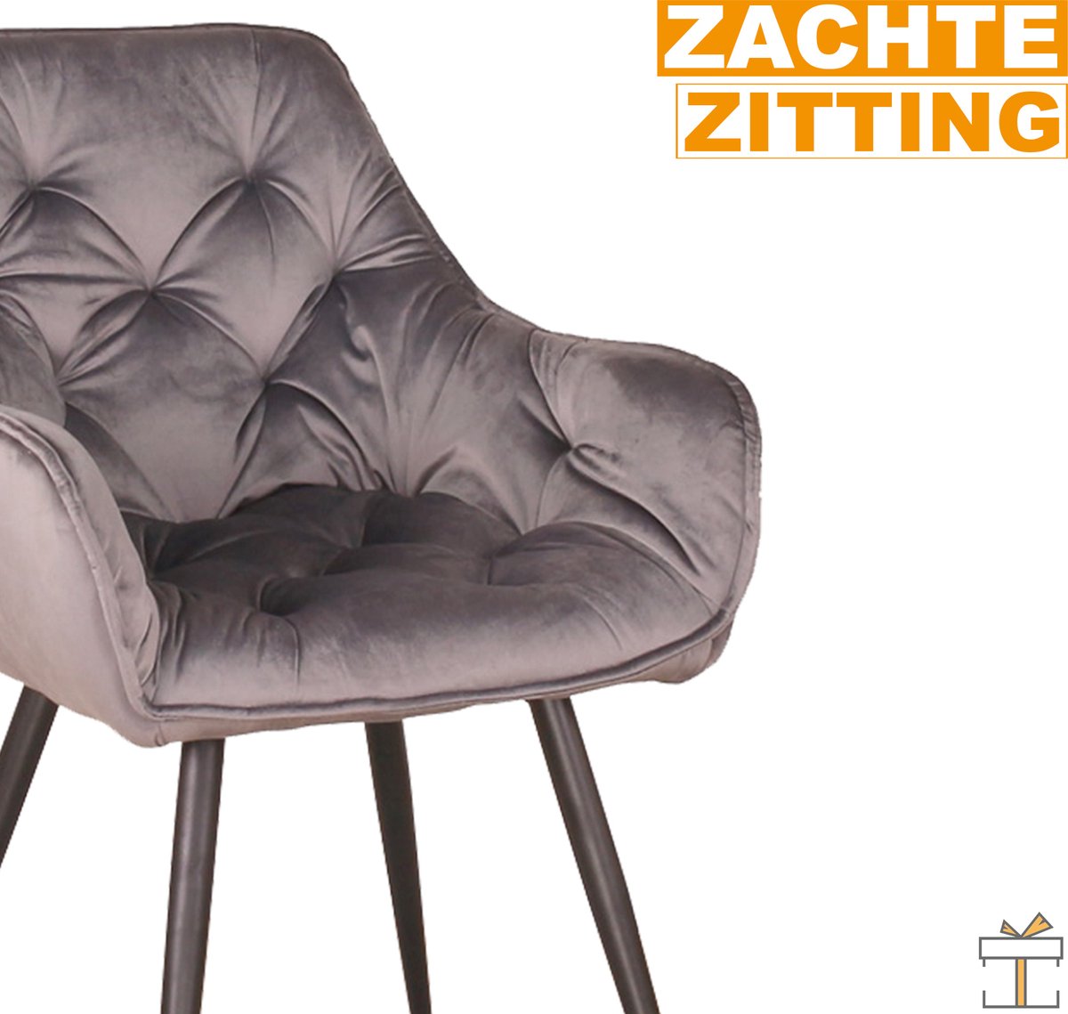 Happyment Eetkamerstoelen Fluweel - Grijs - Woonkamerstoelen - Fauteuil - Keukenstoelen - Kuipstoel - Set van 2