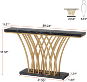 Consoletafel Novio - Goud - Sidetafel - Wandtafel - Haltafel - Zwart - Woonkamer - Zwart Marmerlook