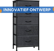 Ladekast met 5 Laden -Dressior - Kast - Voor Slaapkamer, Keuken, Kantoor of Woonkamer - Smal Dressoir met Stoffen Laden