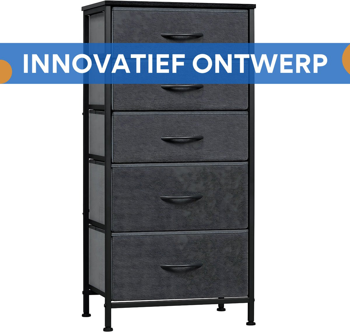 Ladekast met 5 Laden -Dressior - Kast - Voor Slaapkamer, Keuken, Kantoor of Woonkamer - Smal Dressoir met Stoffen Laden
