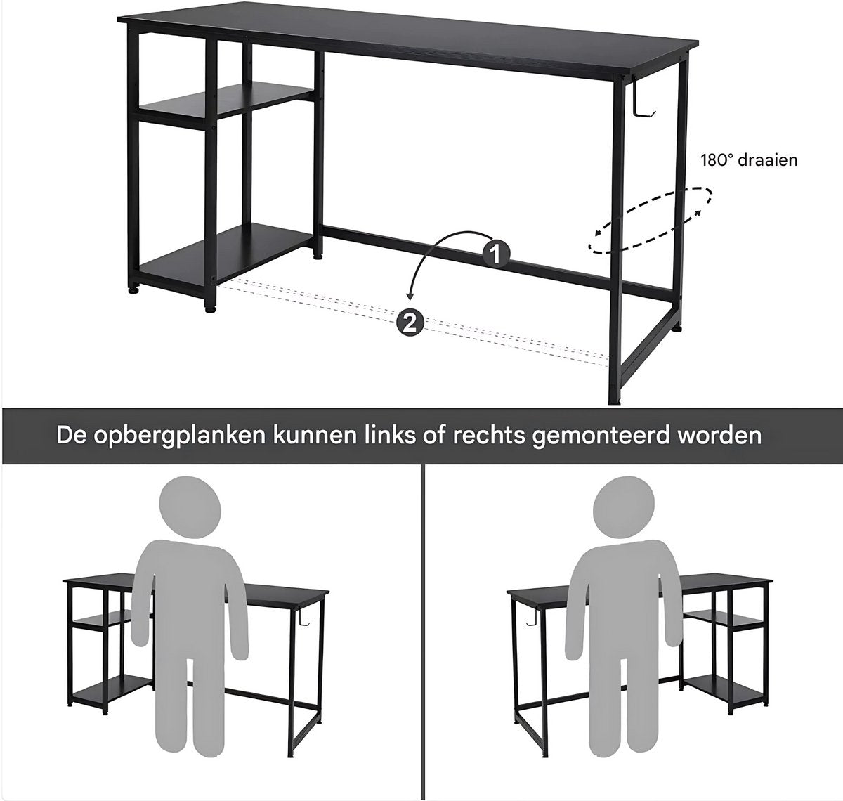 Bureau met open opbergplanken - Multifunctioneel schraagbureau voor thuiskantoor en studiowerkstation - Bruin - 120x60 cm