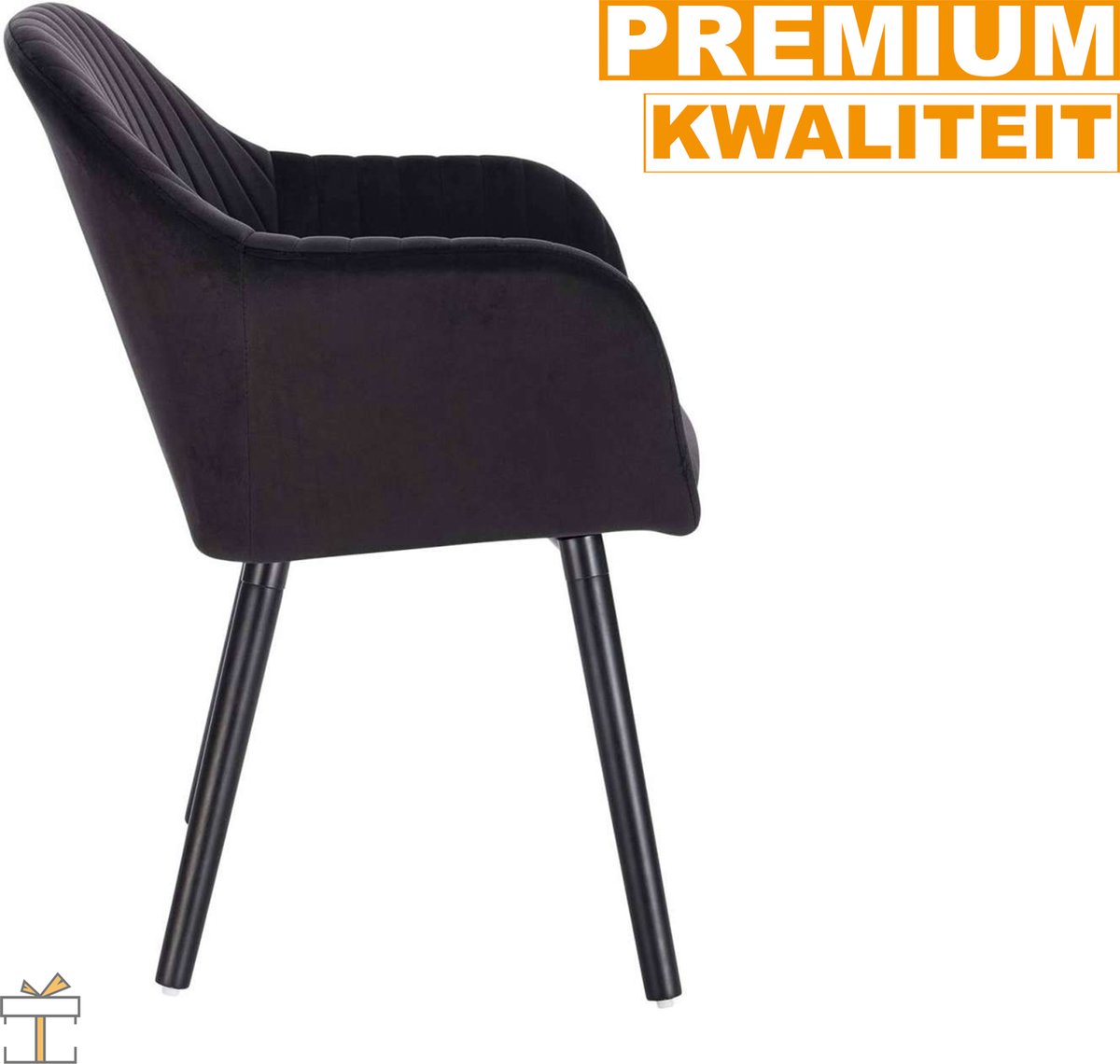 Eetkamerstoelen Zwart Deluxe - Set van 4 - Woonkamerstoelen met rugleuning - Keukenstoelen - Fauteuil - Kuipstoel - Fluweel