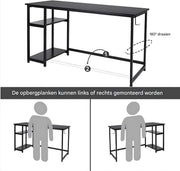 Bureau met open opbergplanken - Multifunctioneel schraagbureau voor thuiskantoor en studiowerkstation - Zwart - 120x60 cm