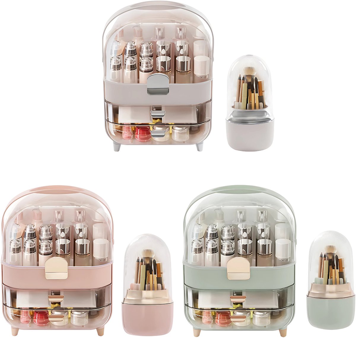 Make-up Organizer - Skincare organizer - Opbergdoos - Sieradendoos - met 2 Lades - Voor Cosmetica & Sieraden op Bureau - Groen