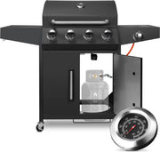 BBQ 5 in 1 - Barbecue op gas - Zwart - Thermostaat - Olievanger accessoires - Gasgrill met zijbrander