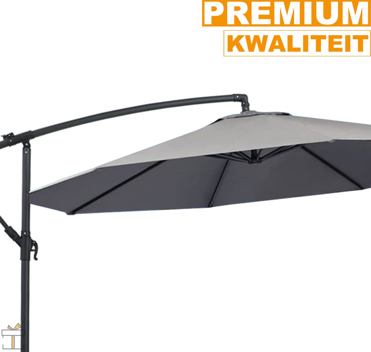Happyment Zweefparasol deluxe - Langwerpig - Zonder voet - Grijs - Terras of tuin - 300cm