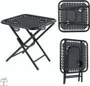 Happyment Opvouwbare strandstoelen 2 stuks - Tuinstoelen met tafeltje - Zonnebed - 0° tot 160° Verstelbaar - Zwart
