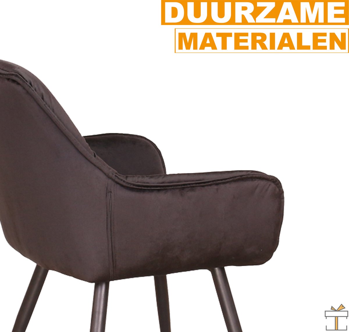 Happyment Eetkamerstoelen Fluweel - Zwart - Woonkamerstoelen - Fauteuil - Keukenstoelen - Kuipstoel - Set van 2