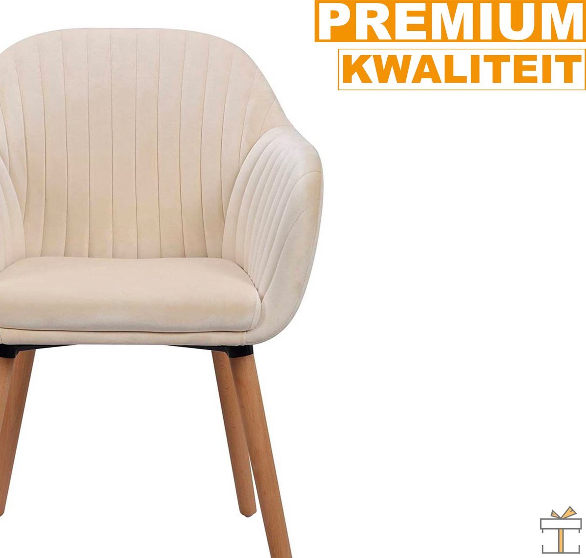 Eetkamerstoelen - Creme Fluweel - Rugleuning - Set van 4 - Kuipstoel