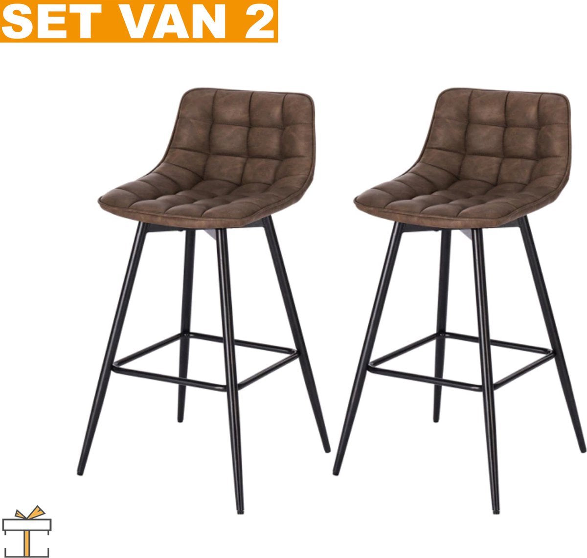 Leren Barkrukken - Bruin - Rugleuning - Ergonomisch - Set van 2 - Keuken