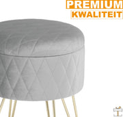 Happyment Luxe Poef Velvet - Grijs - Zitkist met deskel - Voetenbank met opbergruimte - Opbergbox hocker - 2in1