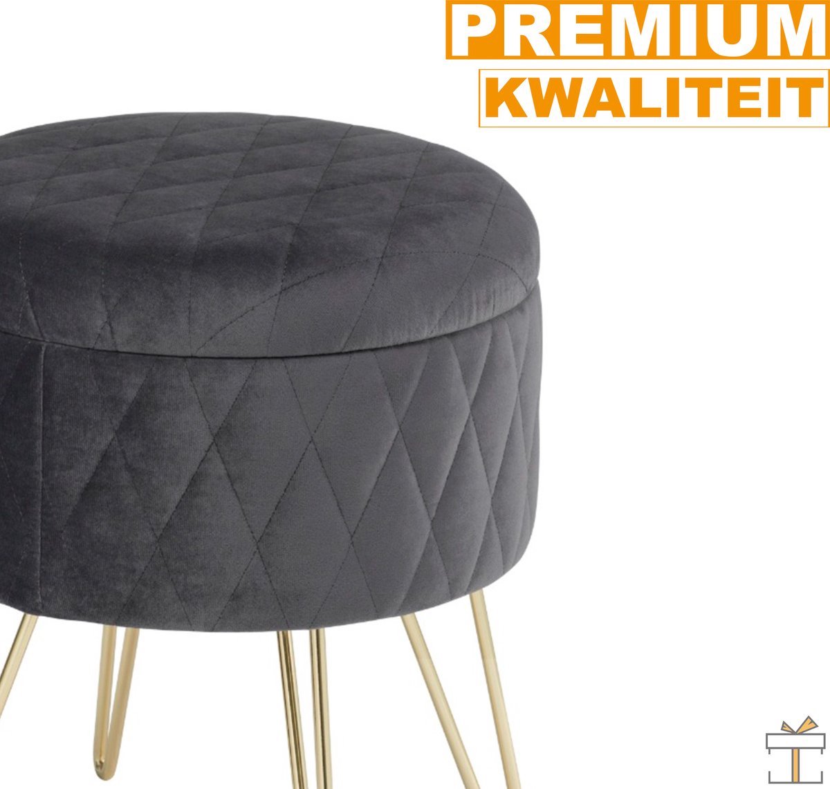 Luxe Poef - Velvet - Donkergrijs - Met opbergruimte - 2-in-1 design