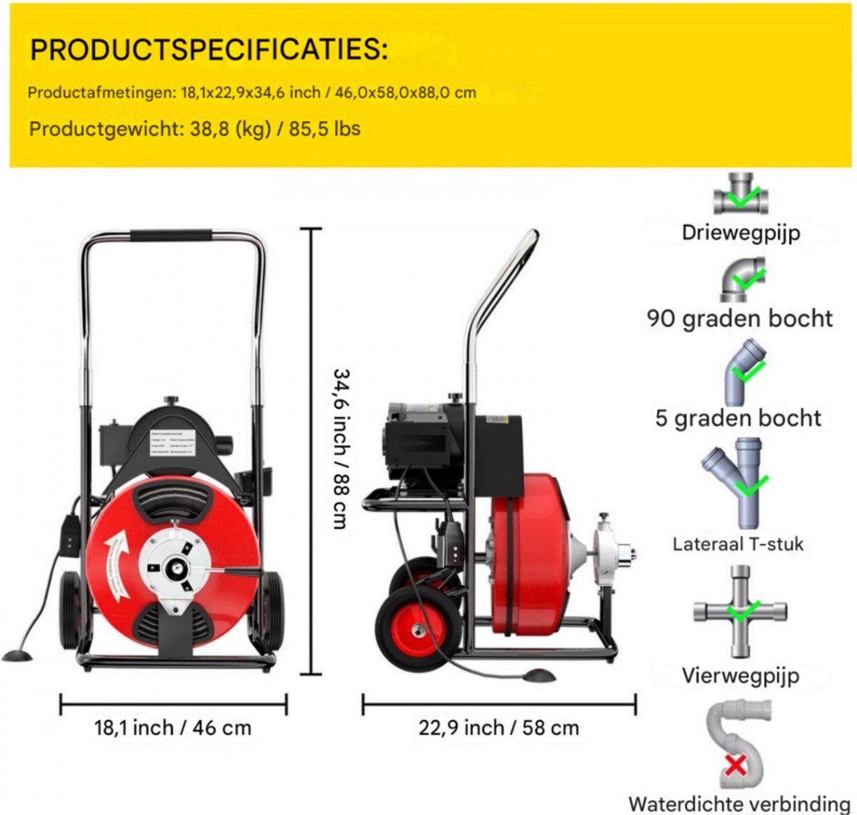 Rioolontstopper PRO - Riool Ontstoppingsmachine - 390W Afvoerreinigingsapparaat - Ontstoppingsveer