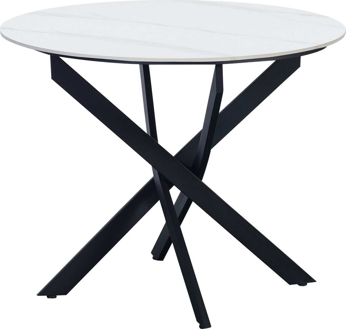 Happyment Eetkamertafel Balino - Marmerlook wit - Tuintafel rond - 4 personen - Eettafel - 100x100x76cm - Ook voor buiten