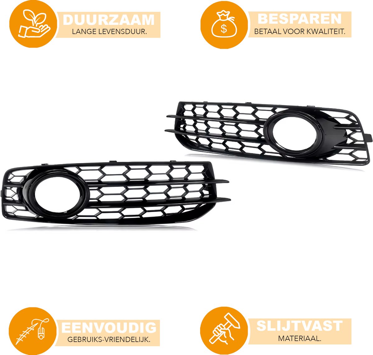 Voorbumper - Voor Audi A3 8P S-Line 2009-2012 - Auto accessoires - Mistlicht rooster - Gloss Zwart