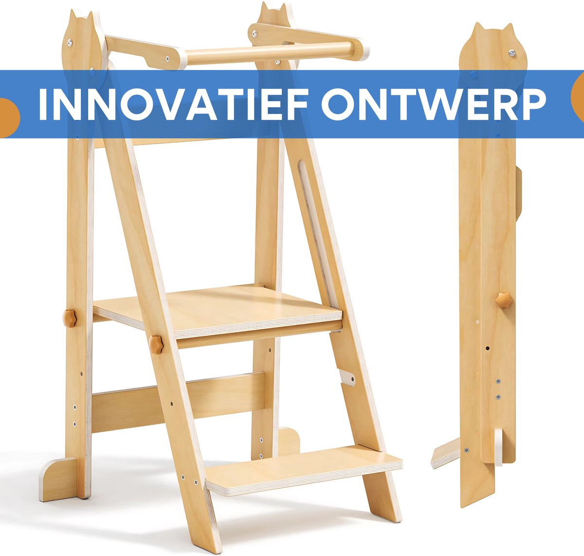 Leertoren - Opstapladder - Keukenhulp - Kindertrap - Opstapje - Inklapbaar - vanaf 1 Jaar - Met Verstelbare Hoogte en Veiligheidsrail - Nautal - 35 x 47 x 88 cm
