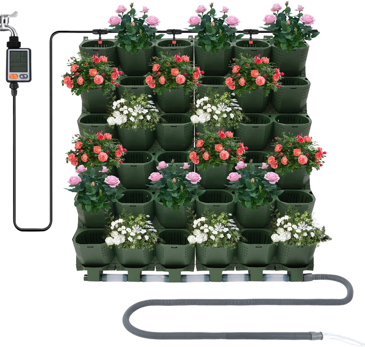Automatische wandbloempot - zelfwaterende bloempot - Groen - Voor binnen- en buitenplanten - Besproeiingssysteem met zelfirrigatie - Muurbevestiging