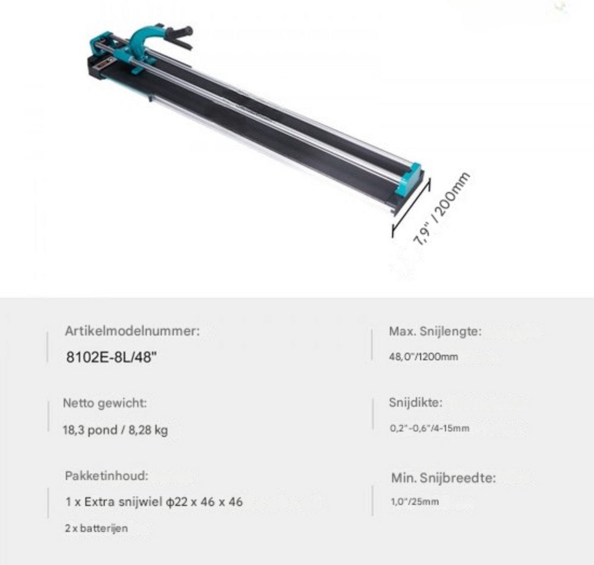 Tegelsnijder Brutal- 1200mm Snijlengte - Tegelsnijmachine - Tegelzaag - met Dubbele Rails - 25mm Breedte - Extra Snijwiel