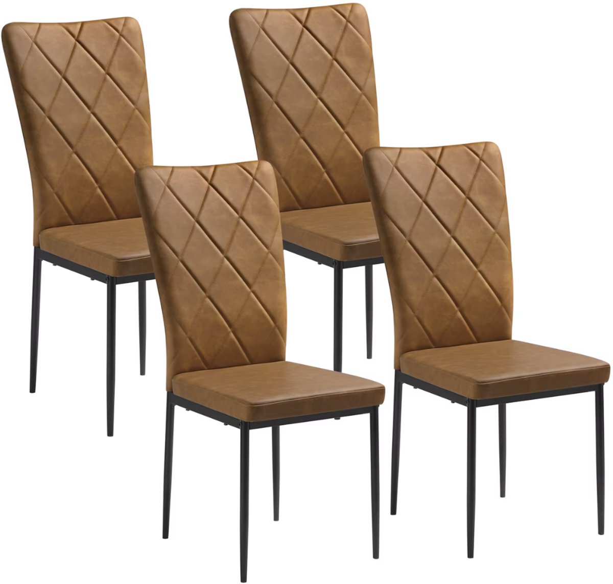 Eetkamerstoelen Delio - Set van 4 - Draaibaar - Fauteuil - Keuken - Voor eettafel - Bruin leer